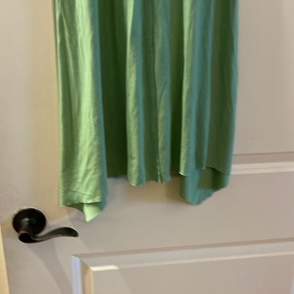 Dress- halter hardtail light green stretchy fabric -midi uneven hem - Picture 3 of 6